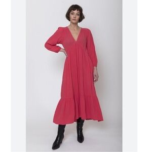 Xirena Dress Ella Midi Cotton Gauze V-Neck in Coral Rose
